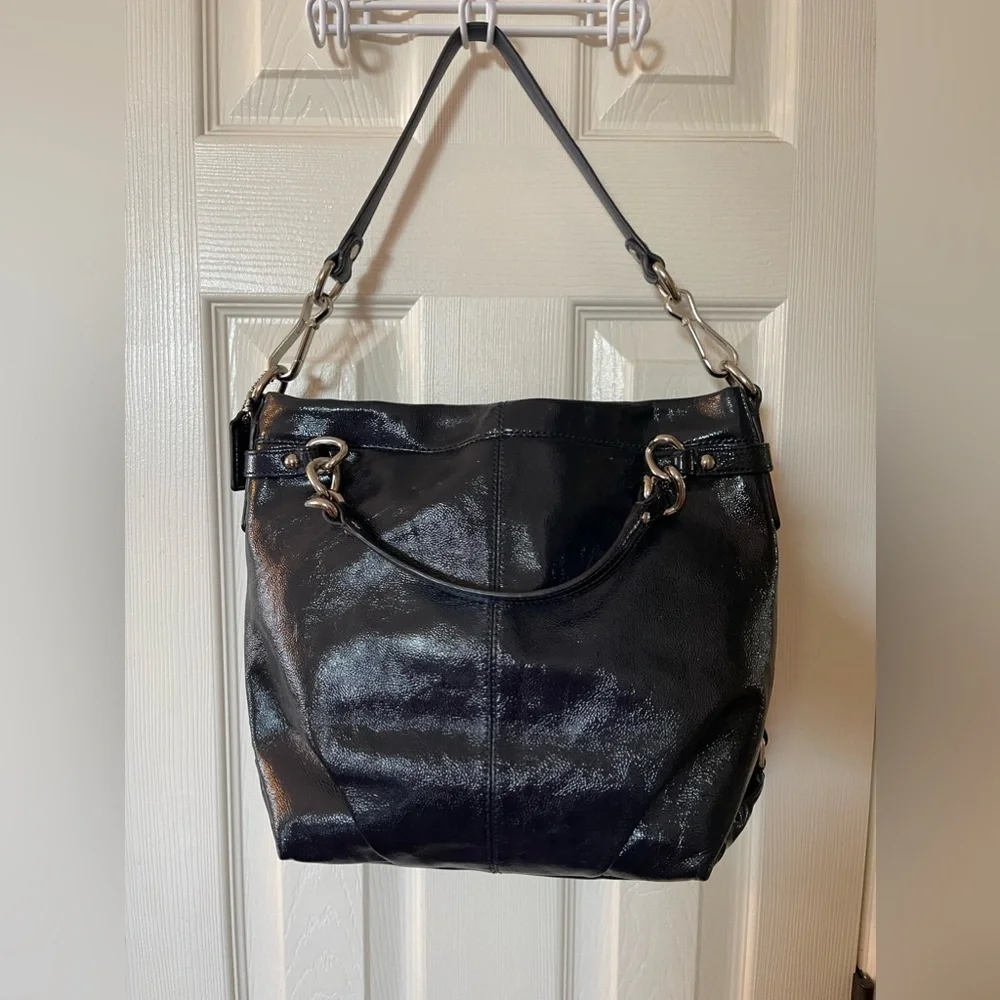 Coach Navy Blue Patent Leather “Brooke” Hobo Handbag